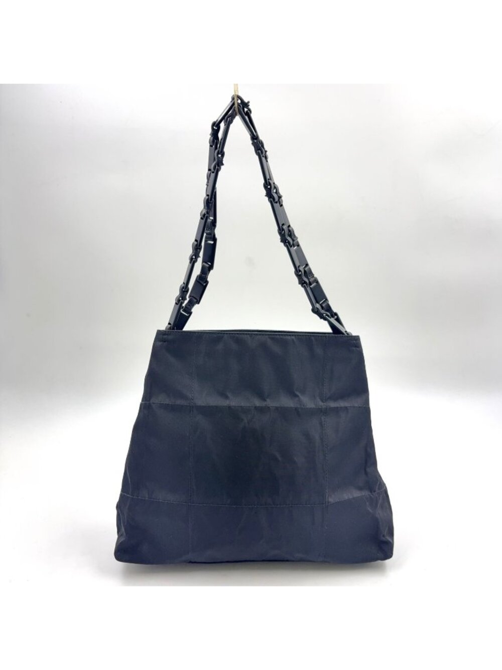 Prada Chain Nylon Black Tote Bag Silver